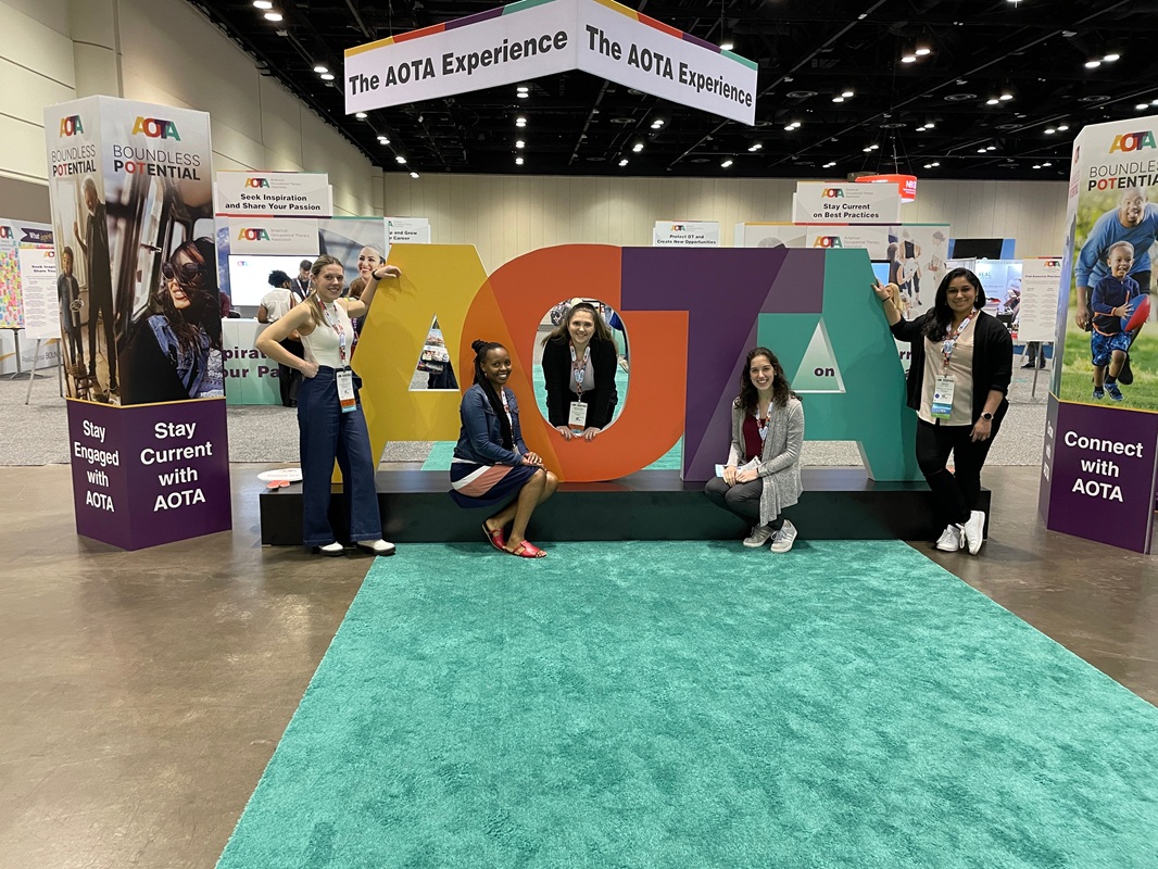 Group poses in front of AOTA letters at AOTA INSPIRE