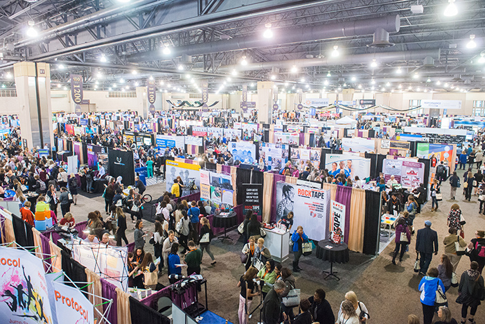 Overhead view of AOTA Annual Conference and Expo exhibitors and sponsor booths