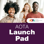 Group of three people on the top with AOTA Launch Pad text underneath