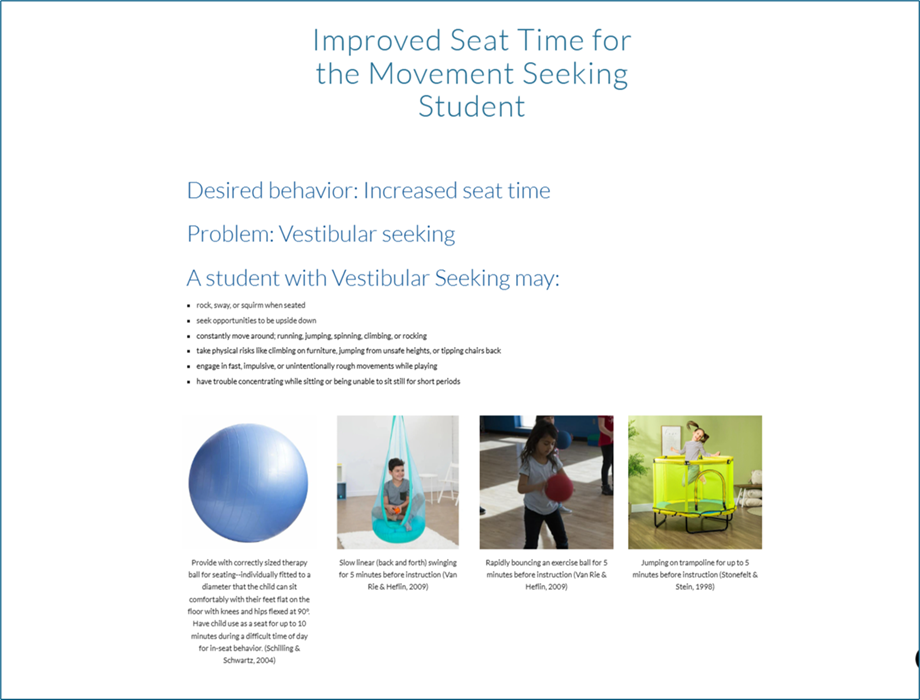 Handout for improved seat time for the movement seeking student