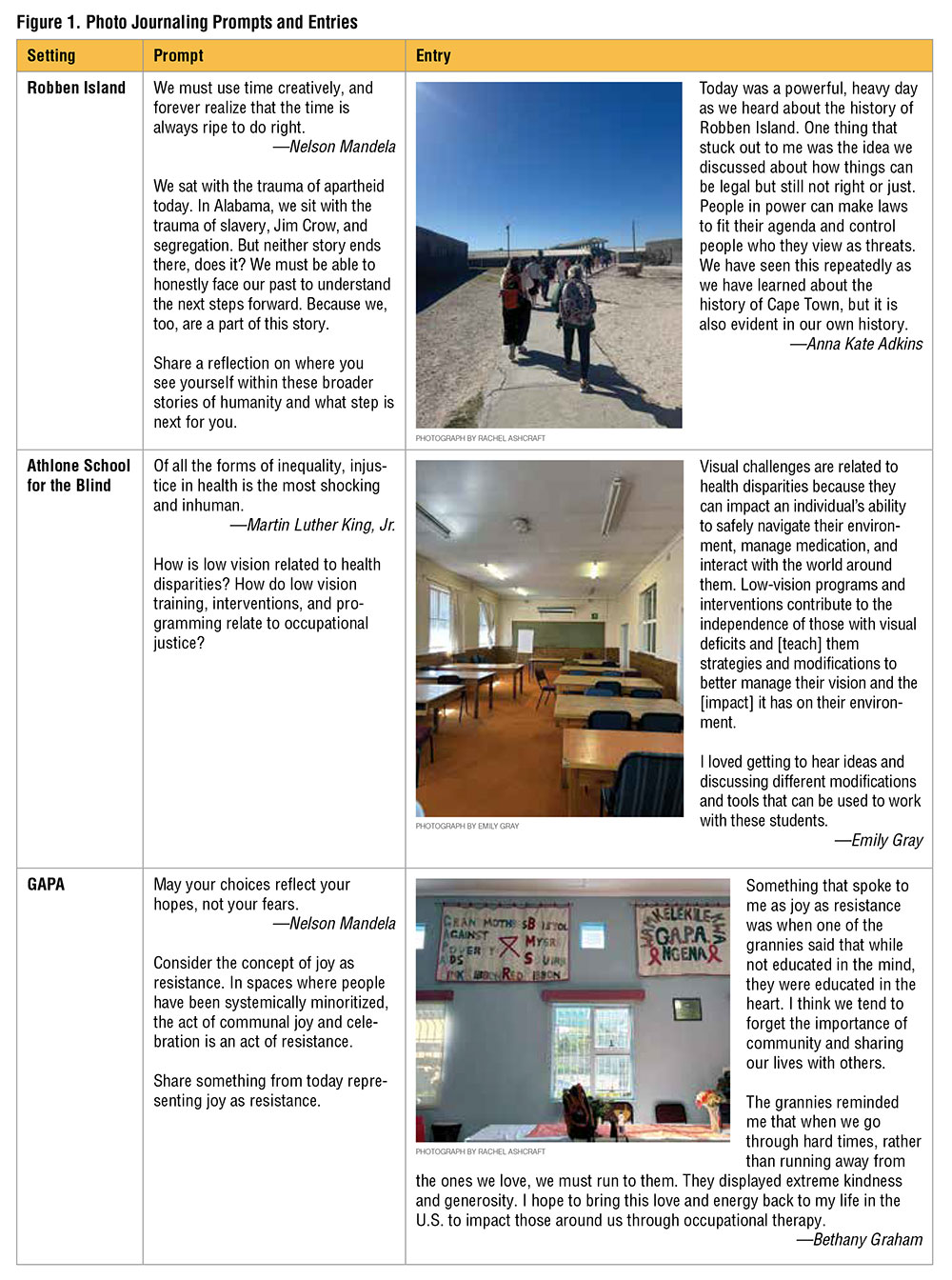 Figure 1. Photo Journaling Prompts and Entries