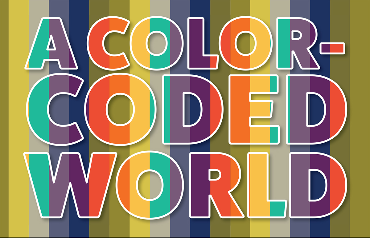 A color-coded world image with many colors in the text
