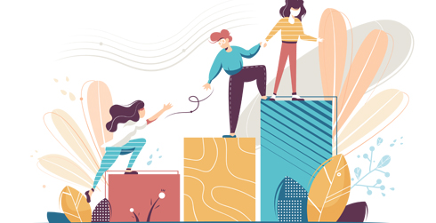 Illustration of people climbing up on blocks