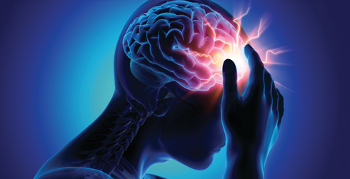 Illustration of person with brain showing, their hand touching their head