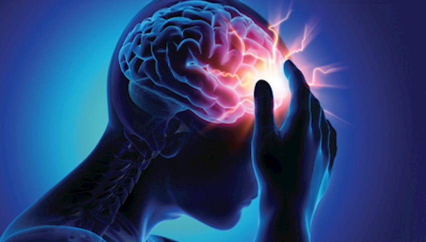Illustration of person with brain showing, their hand touching their head
