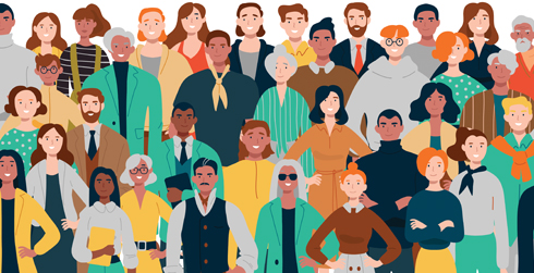 Illustration of a large group of diverse people.