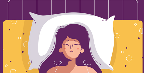 Illustration of person lying awake in bed