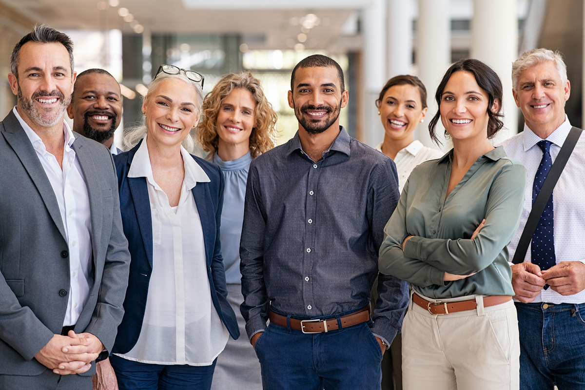diverse group of coworkers inside office
